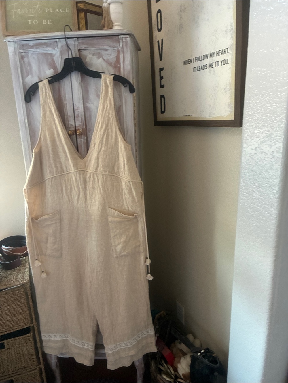 Light Cream Linen Jumpsuit with Pockets